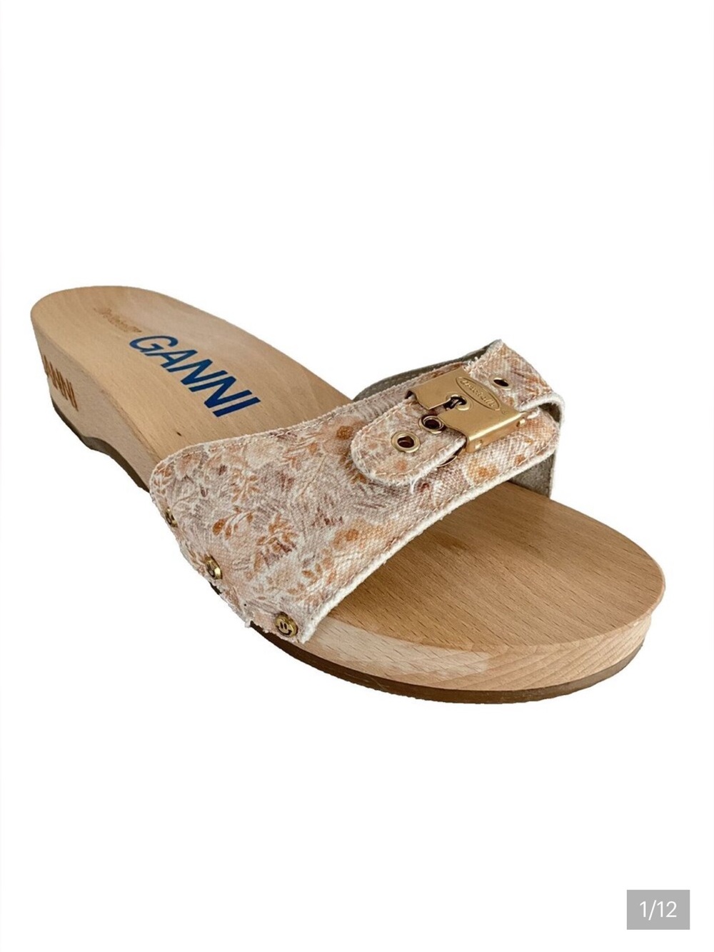 GANNI x DR. Scholl’s Sandals Beige Original Clog Italian Wood Base Slide